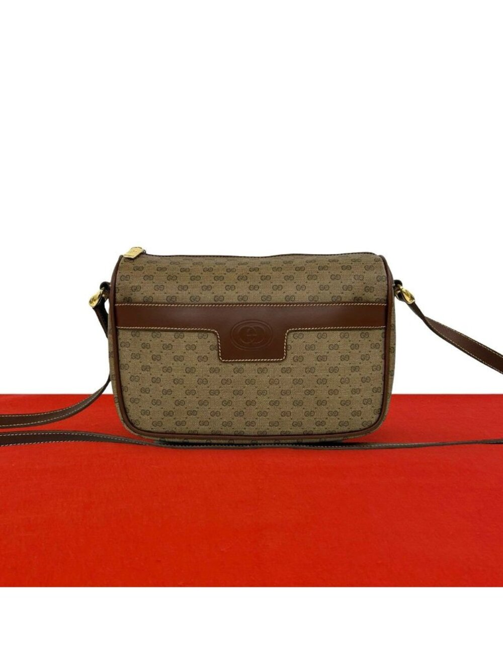 Gucci Vintage Micro GG Logo Pattern Leather Shoulder Bag Pochette Brown